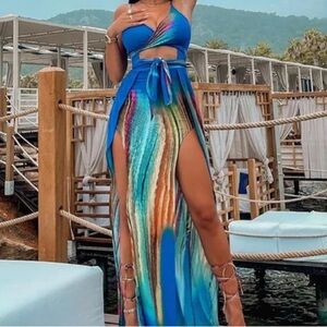 Let's Take A Trip Maxi Dress - Blue/combo
